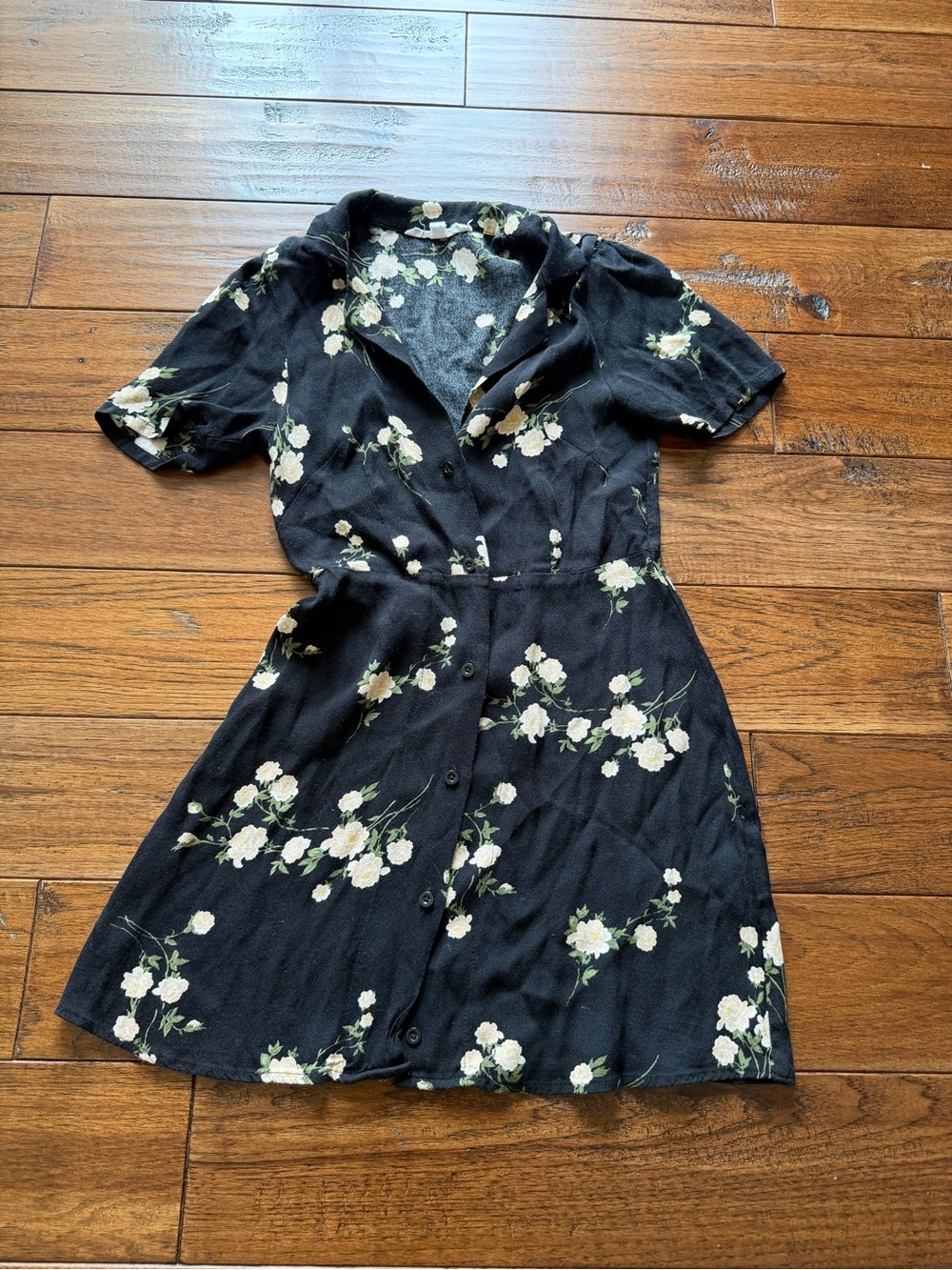 Urban Outfitters Black Floral Button-Front Mini Dress